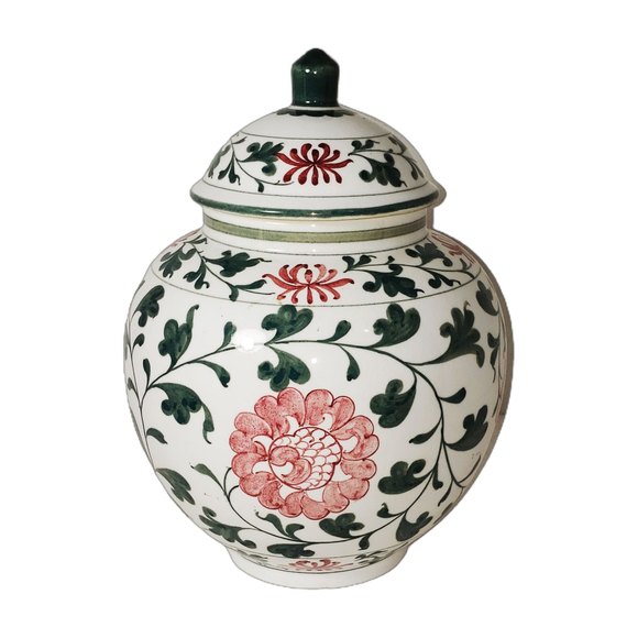 Charming Elegant Antique Taiwanese Ginger Jar with Delicate Pink Roses Design - Picture 2 of 8